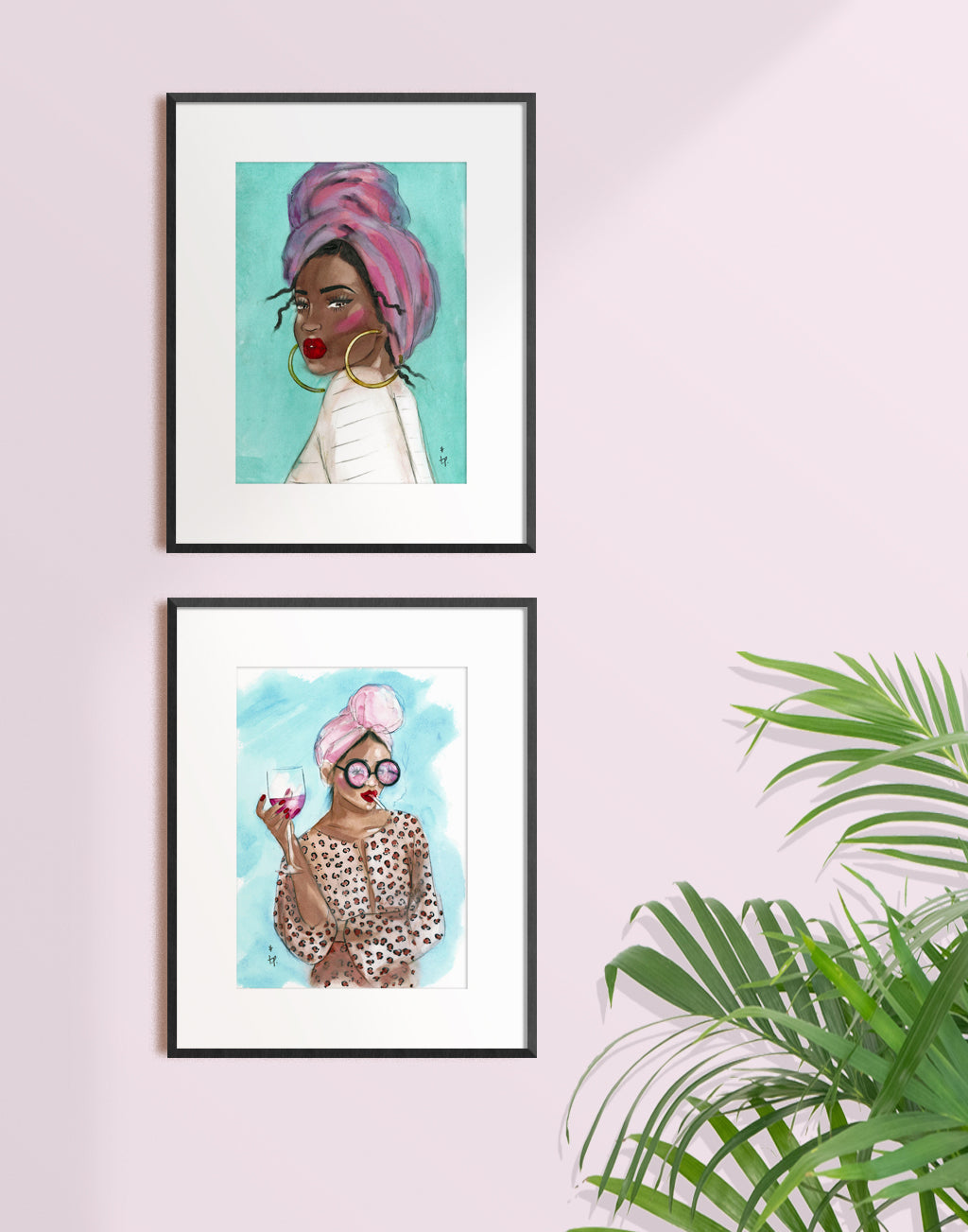 Framed print of a woman holding a glass of wine and wearing a headscarf by Tatiana Poblah